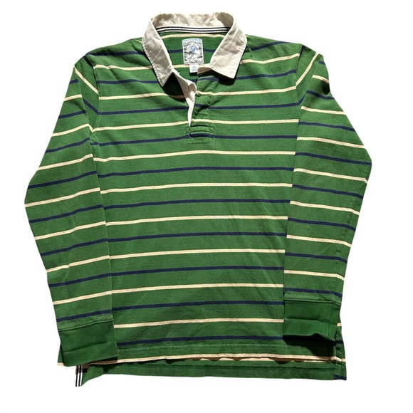 Lands' End Other - VTG Lands End Rugby Shirt Mens M Green Striped Long Sleeve Contrast Collar